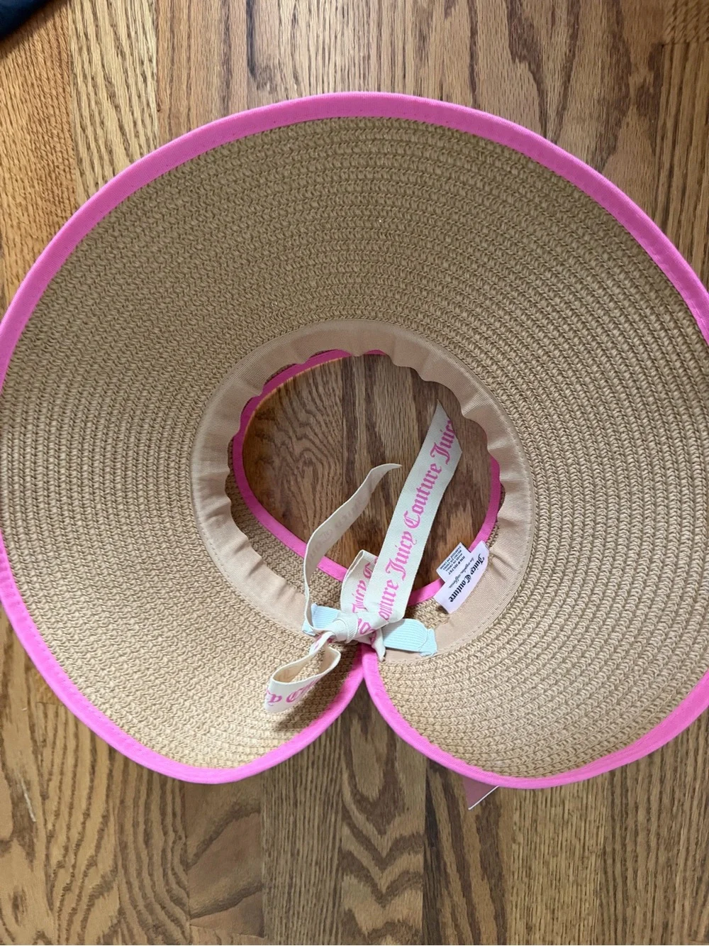 Juicy Couture Straw Visor Straw Sun Hat with Pink Trim and Gems